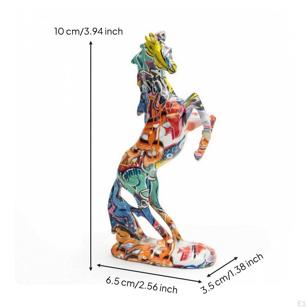 Horse Figurine Graffiti Statue Multicolor Sculpture with Flat Base for Art Collectors, Living
