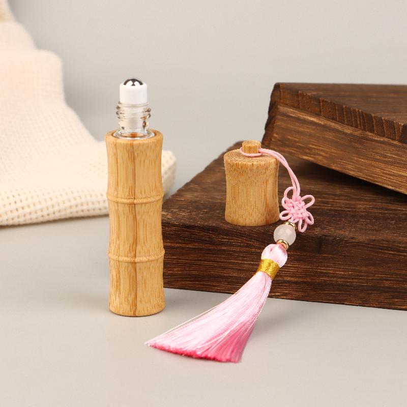 Flacone Roll-On in Bambù da 10 ml Tubo Vuoto Sfera Metallica Rullante Flaconi Ricaricabili Con Nappa Profumo Fai-da-te Lipgloss Contenitori Manuali