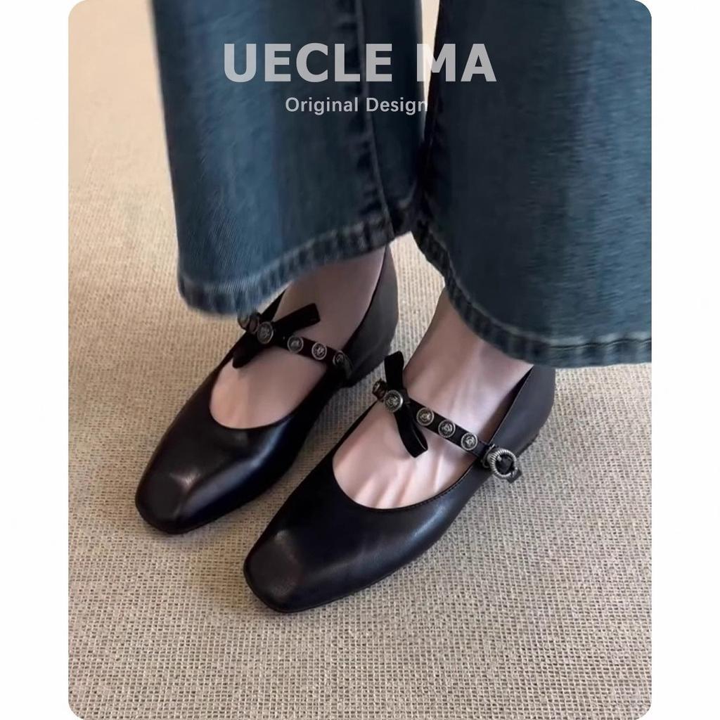 Super Soft Lambskin French Single Shoes Women's Flat Bow Light Mouth Ballet Shoes Small Square Head Retro Mary Jane Shoes