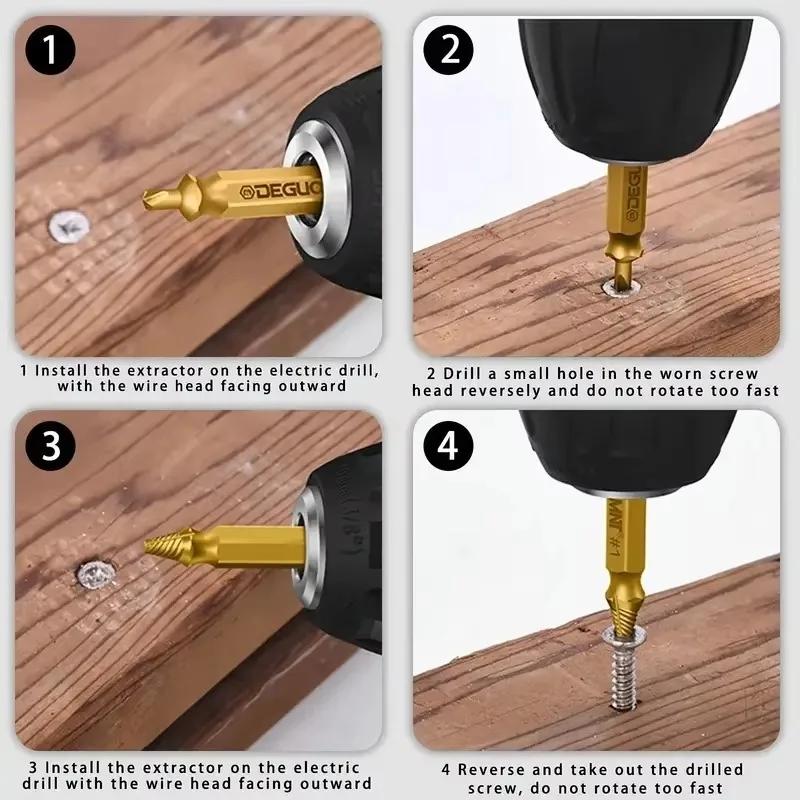 4/6Pcs Set Damaged Screw Extractor Center Drill Bit Set Woodworking Tools Broken Bolt Extractor Bolts Screws Remover Extractor