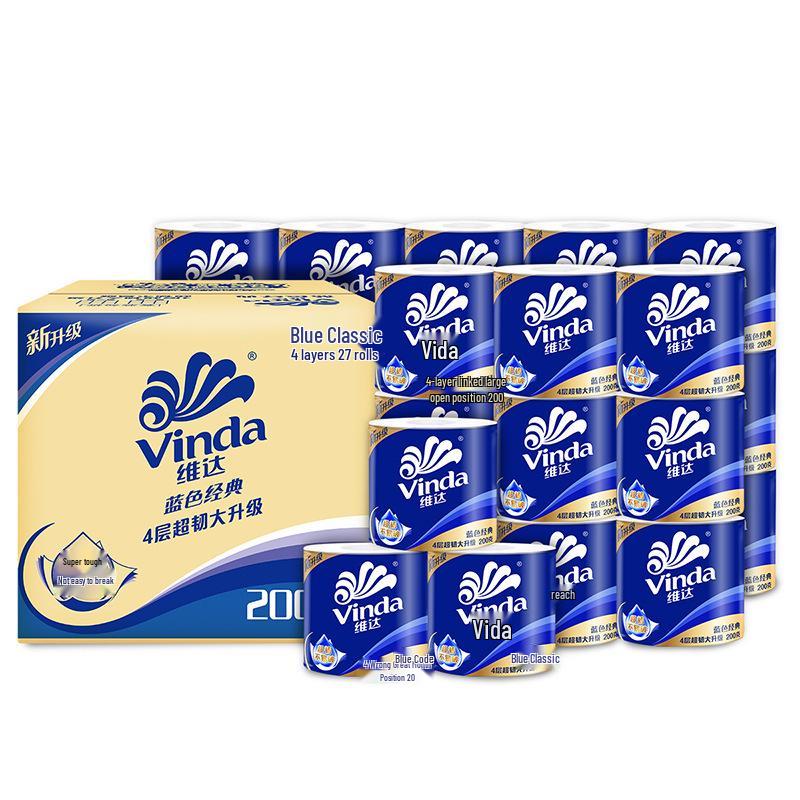 Vinda Classic Blue Roll Paper: 200g, National Tide: 180g, Super Tough: 130g, Cored Toilet Paper: 140g.