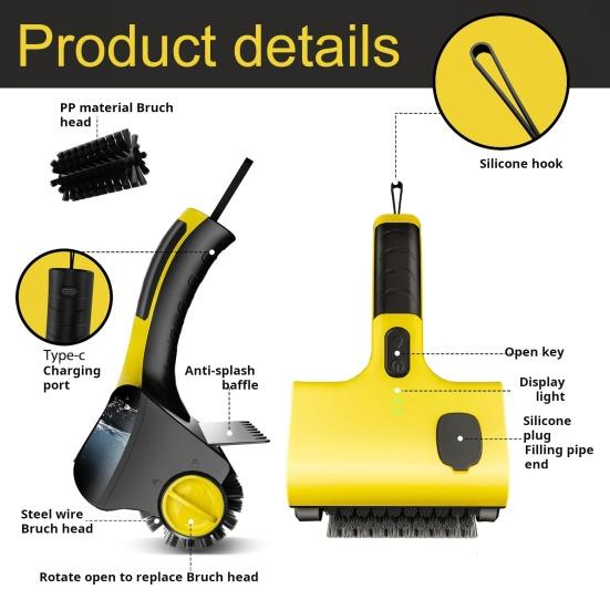 Cordless Electric Grill Brush with Rotating Head 8V Power Rechargeable BBQ Cleaning Tool Stainless Steel Bristles Type-C Cable Portable Grill Bot for