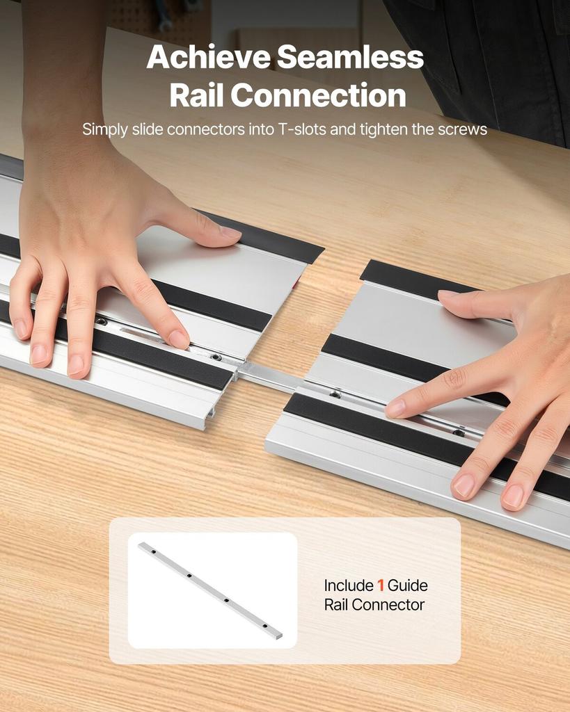 Track Saw Guide Rail, 1397 mm Cutting Range, Kit Includes 2 x 698.5 mm Aluminum Extruded Guide Rails and 1 Connector, Compatible with Makita, Festool