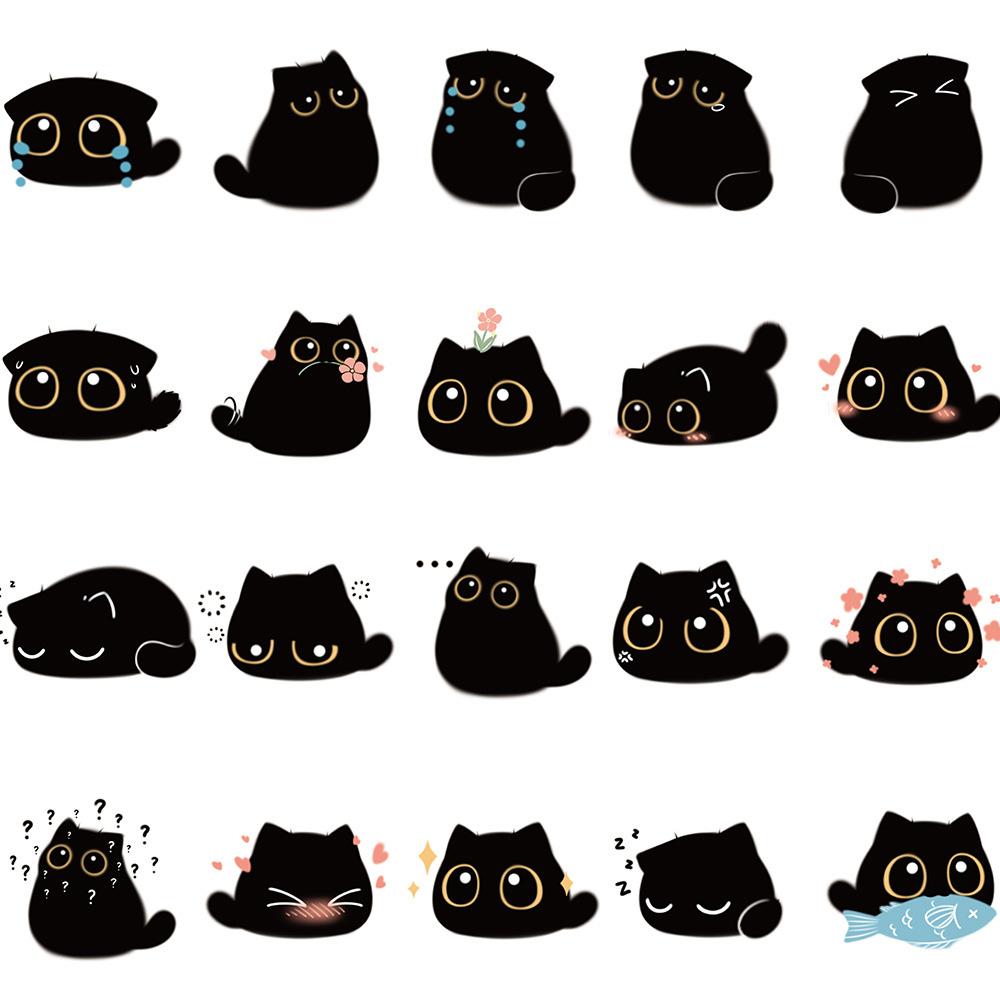 10/20/40pcs Kawaii Cute Cartoon Black Cat Stickers Funny Graffiti Decals DIY Water Bottle Phone Suitcase Sticker Decoration Toy