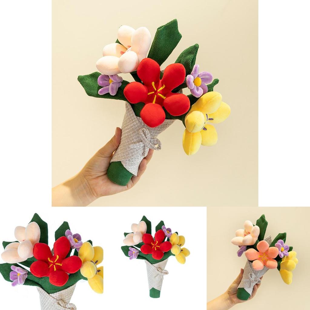 Cute Plush Toy Bear With Beautiful Flower Arrangement In Orange Pink And Red Shades