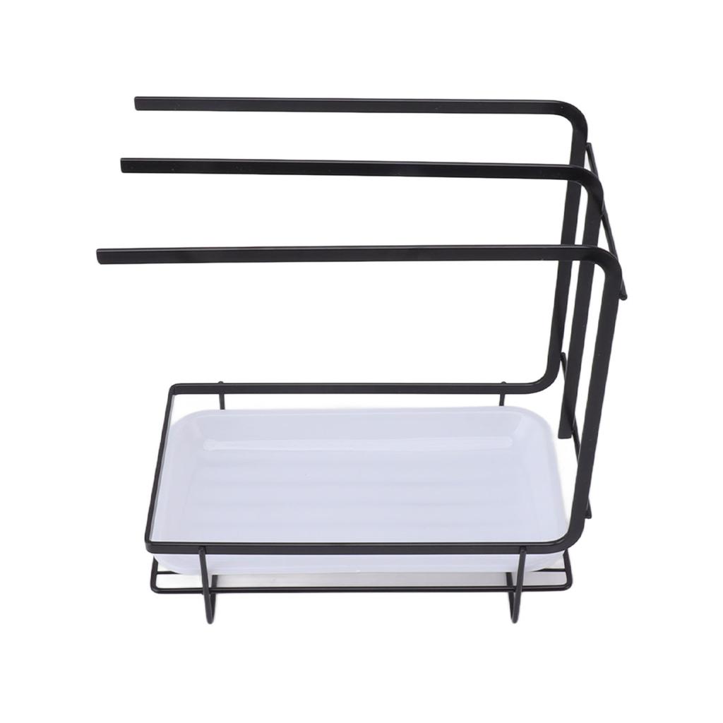 Sponge Holder with Drain Pan Quick Drying Hollow Bottom Rustproof Dishcloth Drying Rack for Kitchen Bathroom Sink Black