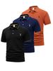 3 Pack Mens Getaway Trip Short Sleeve Polo Shirt, Buttoned Collar Travel Tops, Regular Fit for Tour Stroll Outdoor Sight Walk Commute Wear