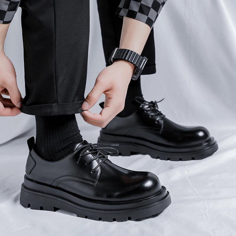 New Luxury Brand Platform Shoes Men Genuine Leather Loafers Shoes Thick-soled Black Business Shoes Slip-on Fashion Casual Shoes