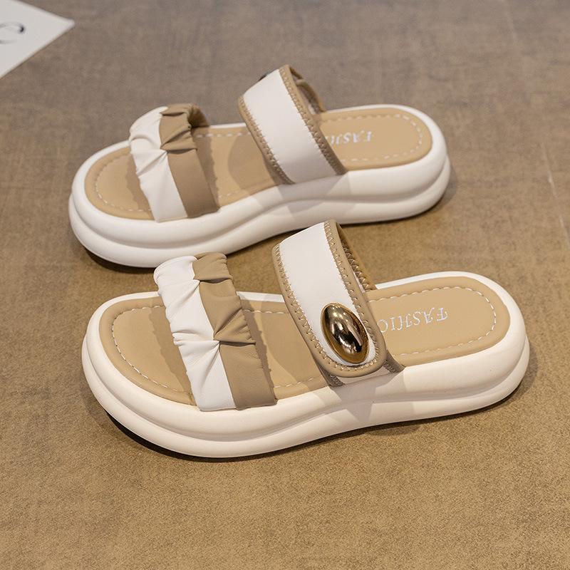 

Fairy wind thick-bottomed cool slippers female summer wear soft-bottomed pregnant women one-word drag large size 4142 beach half drag 41 бежевый