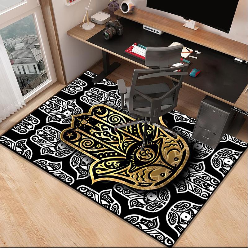 Golden Hamsa Symbol Office Rug Chair Mat, Entryway Carpet, Suitable for Front Door, Bedroom, Living Room, Desk, Holiday Gift