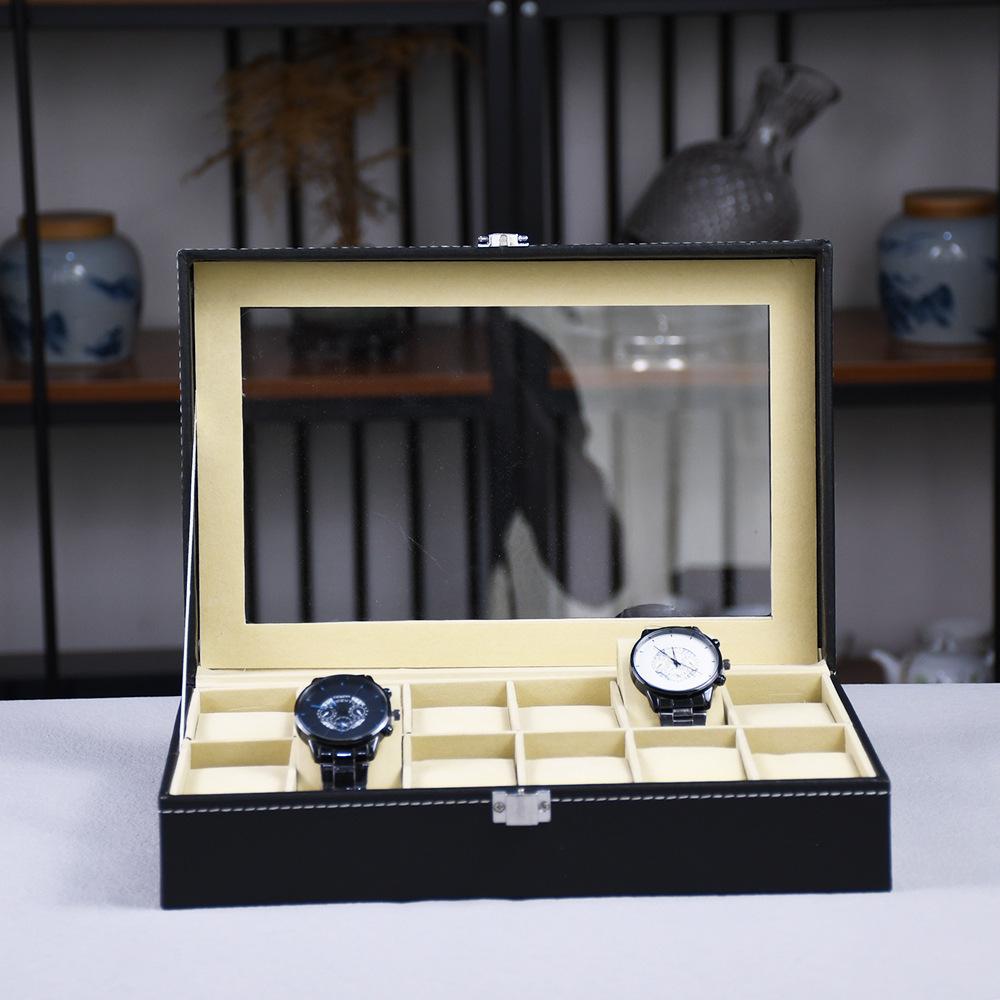 Czarne pudełko na zegarki ze sztucznej skóry, kwadratowe etui ekspozycyjne z klapką, odpowiednie na 2/3/4/5/6/10/12 zegarków, eleganckie pudełko do przechowywania i organizacji zegarków.