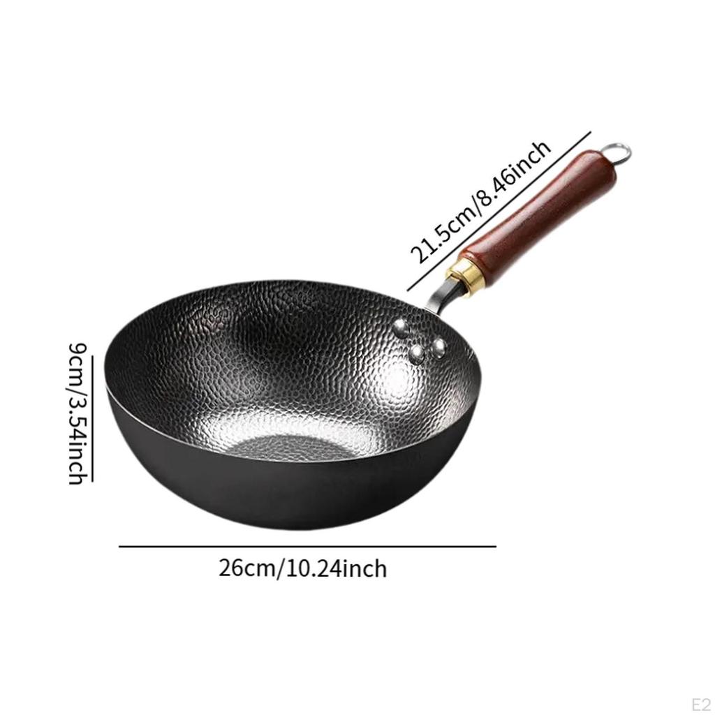 10'' Iron Wok Chinese Cookware with Hanging Hook Frying Pan Flat Bottom for Hotel