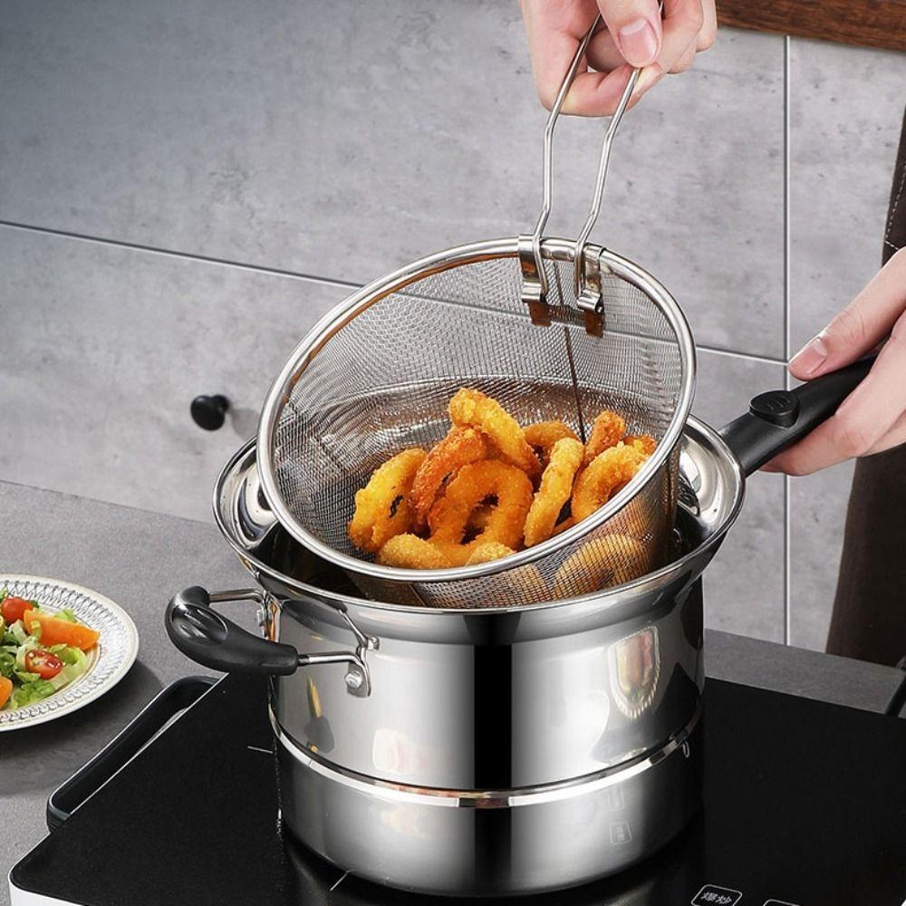 Visible Lid Deep Fryer Pot Stainless Steel Stockpot Multifunctional Pasta Pot  Tempura