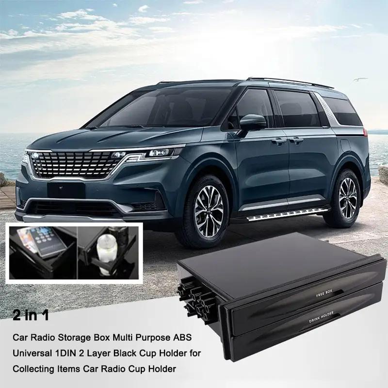 2 In 1 Car Radio Storage Box Multi Purpose ABS Universal 1DIN 2 Layer Cup Holder For Collecting Items Car Radio Black Cup Holder