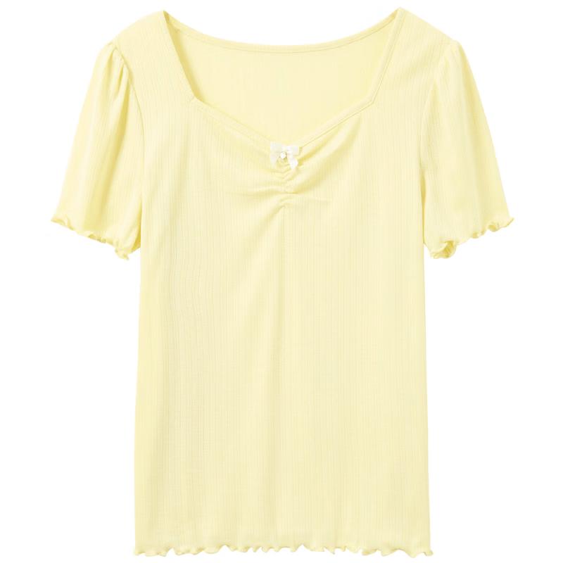 Sancai Plus Size Square Neck Ribbed Bowknot T-Shirt