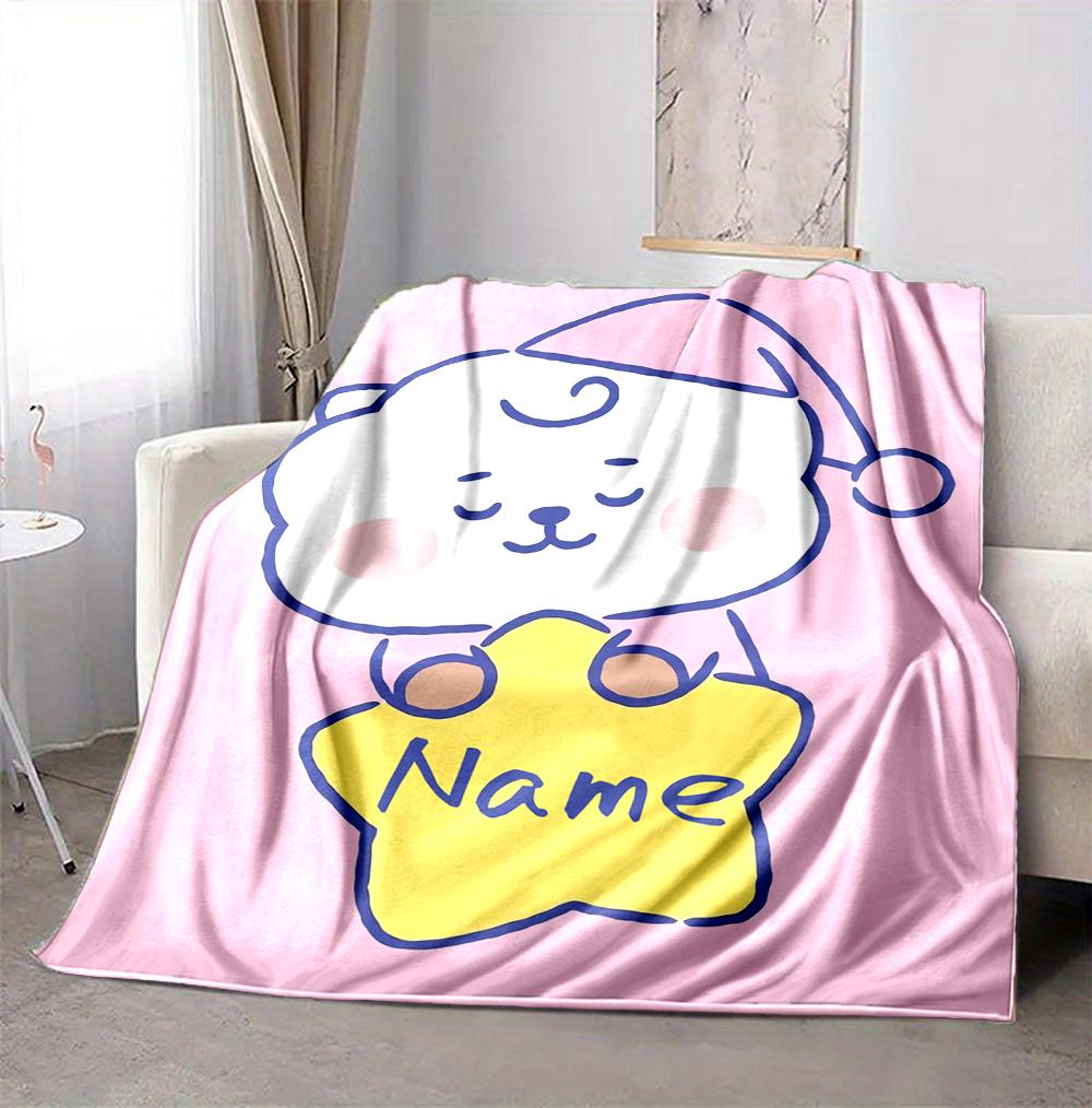 Custom Name Kawaii Friends Flannel Blanket Throw Blanket Soft Warm Sofa Bed home Decor Unique Gift