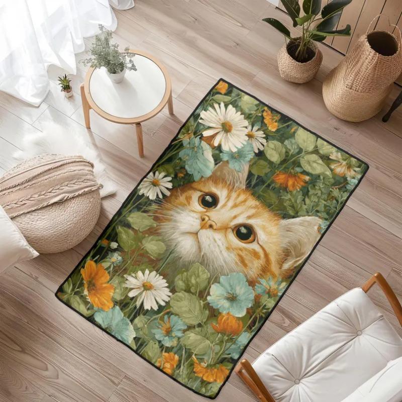 Samurai Cat Carpet Mat Rug Ukiyo-e Art Tattoo Modern Minimalist Design Home Decoration Living Room Bedroom Non-slip Floor Mat