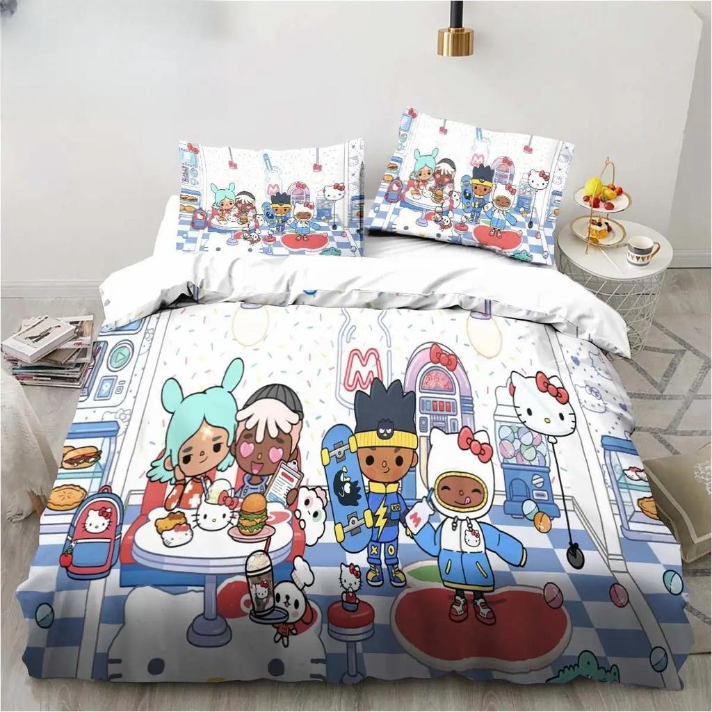 Nowy 3D Kreskówkowy Zestaw Pościeli Toca Life World Poszwa na Kołdrę Zestaw do Łóżka Poszwa na Kołdrę Poszewka Koc King Queen Size Chłopcy Dorośli