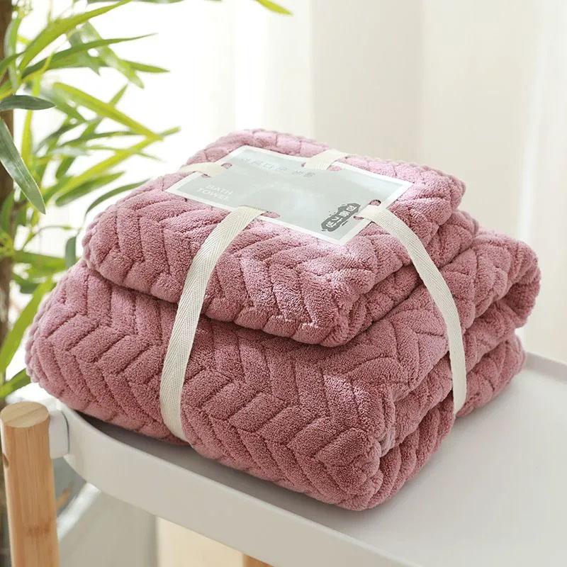 

2 шт. банное полотенце из хлопка, очень большое, длинное, толстое, быстросохнущее, впитывающее, мягкое, плюшевое полотенце, набор полотенец для ванной 2Pcs розовый