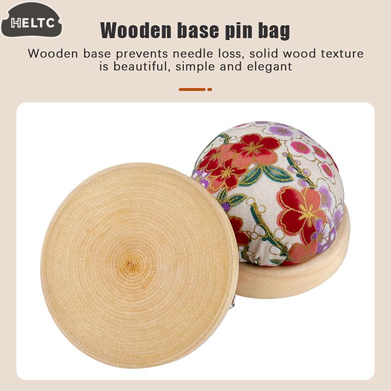 1pc Pincushion Vintage Embroidery Pin Cushions Half Round Pin Pad With Wooden Base Needle Holder For DIY Craft Sewing Accessorie