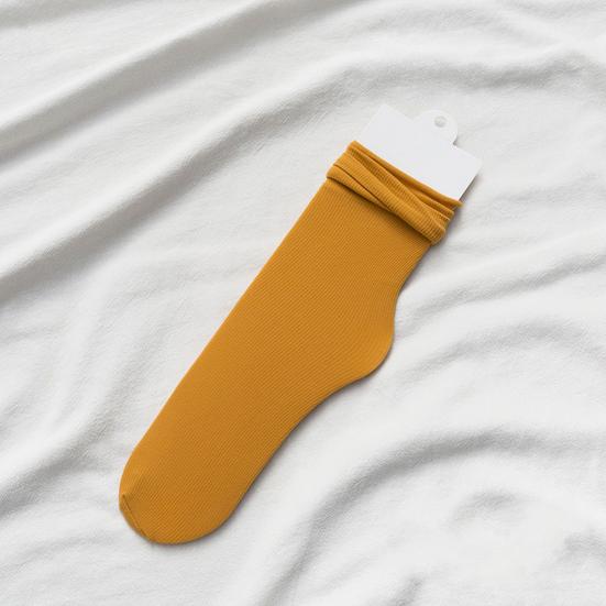 1 Pair Women Socks Mid-tube Curled Edge Japanese Style High Elasticity Anti-slip Thin Soft Breathable Sweat-absorption Anti-shrink Sports Piled Socks