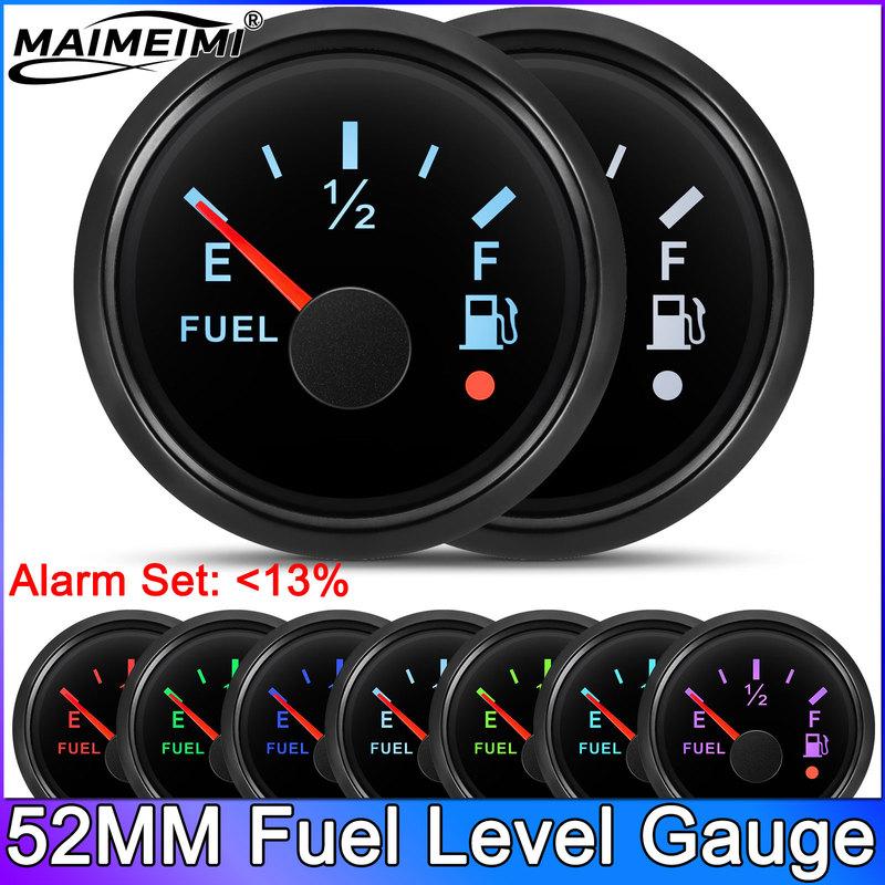 7 Color Backlight 52mm Fuel Level Gauge With Alarm 240-33ohm Oil Tank Meter for Car Truck Boat Alarm Set 13% OiL Level Gauge