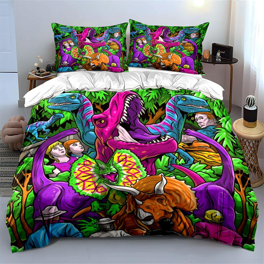 "Colorful Dinosaur 3-Piece Set" Suitable for kid's and adults' bedroom,Multiple sizes, Exquisite 3PC bedding set, gift
