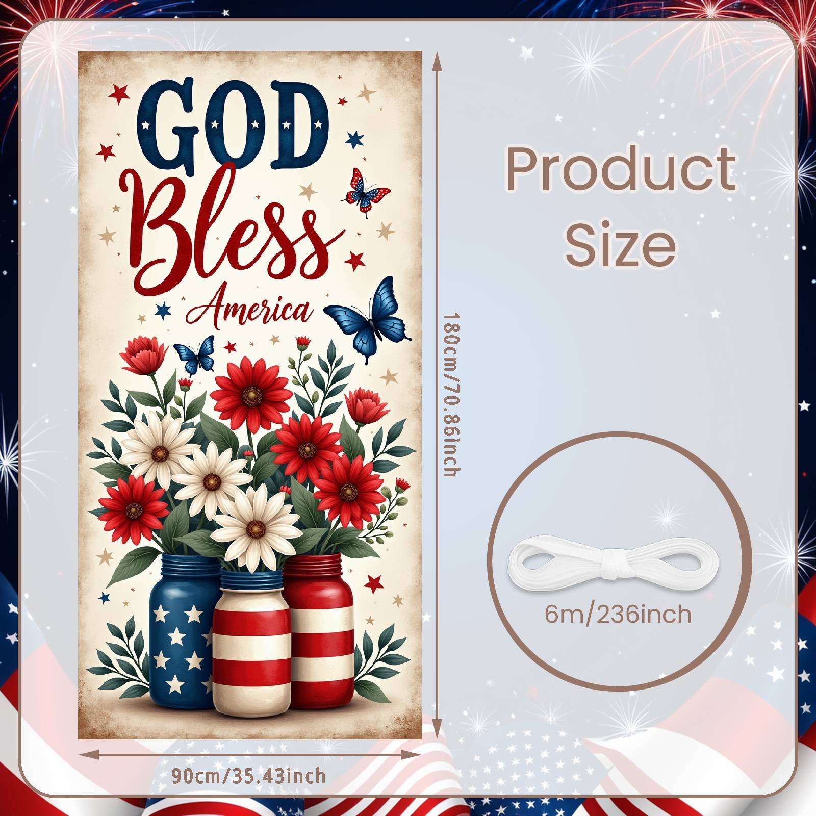 

National Holiday Banner Blue Jar Decor Patriotic Pride Banner American Holiday Display Vintage Aesthetic For Holiday Photo