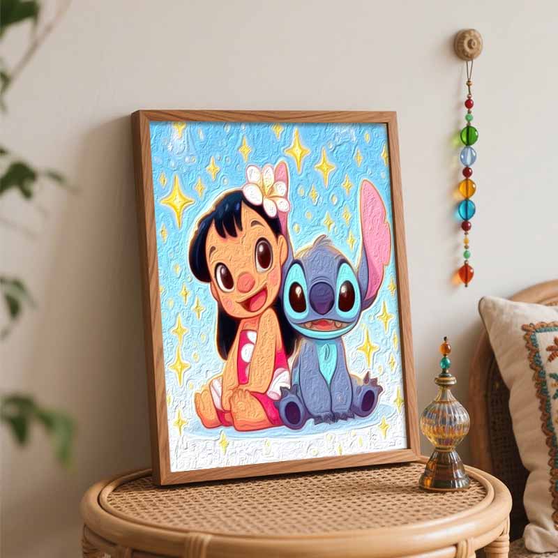 Disney Lilo and Stitch Oil Paint Art Painting Kit Home Wall Decor Handmade Gift Sparkle Cute Cartoon Character Craft DIY Artworks Set