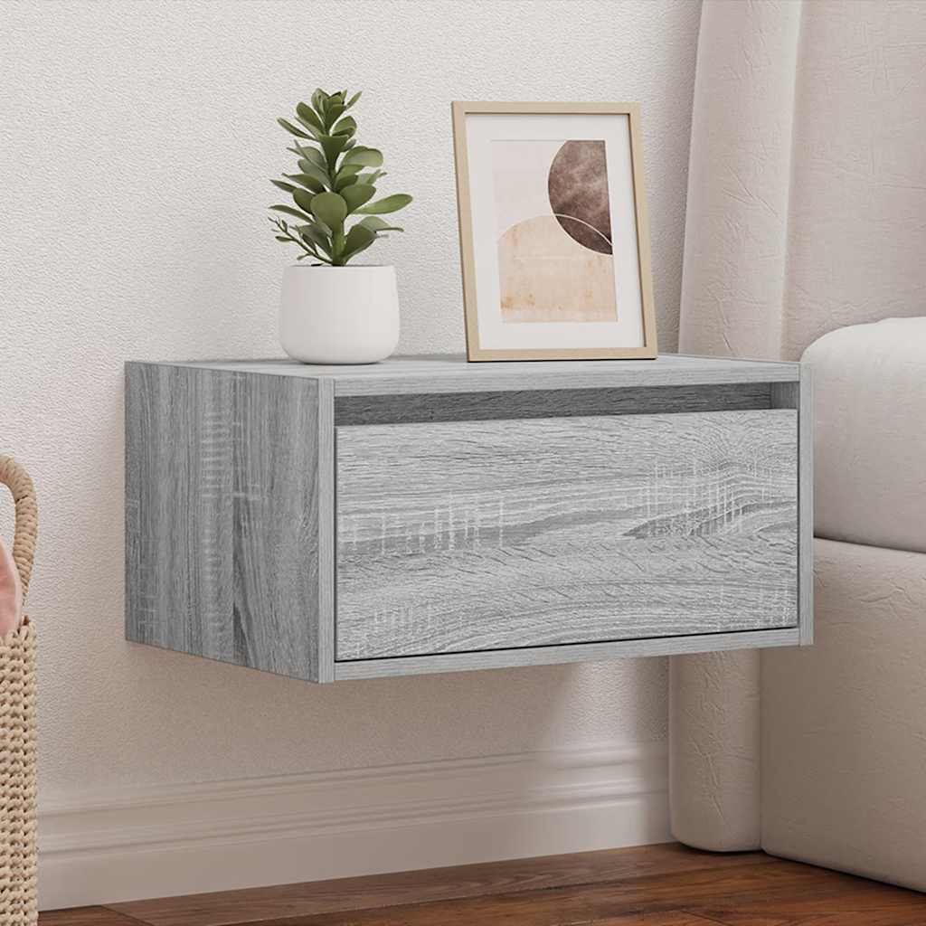 Wall Mounted Nightstand with LED Lights Grey Sonoma