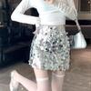 Moda Donna Minigonna Lurex Monocolore con Zip Laterale Vita Alta Vintage Gonna Chic da Donna