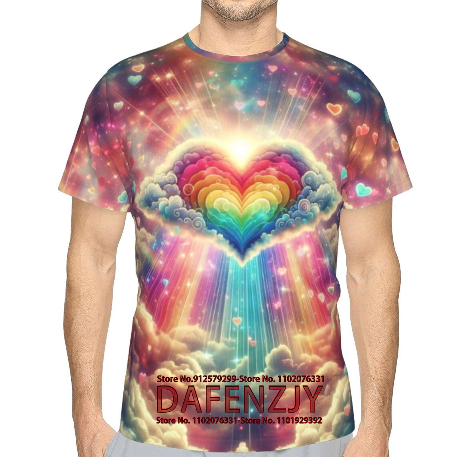 

3D Rainbow Clouds Printing Чоловіча футболка Повсякденна футболка з круглим вирізом і короткими рукавами Summer Street TrendHip Hop Великі футболки Harajuku One Size армія зелений колір