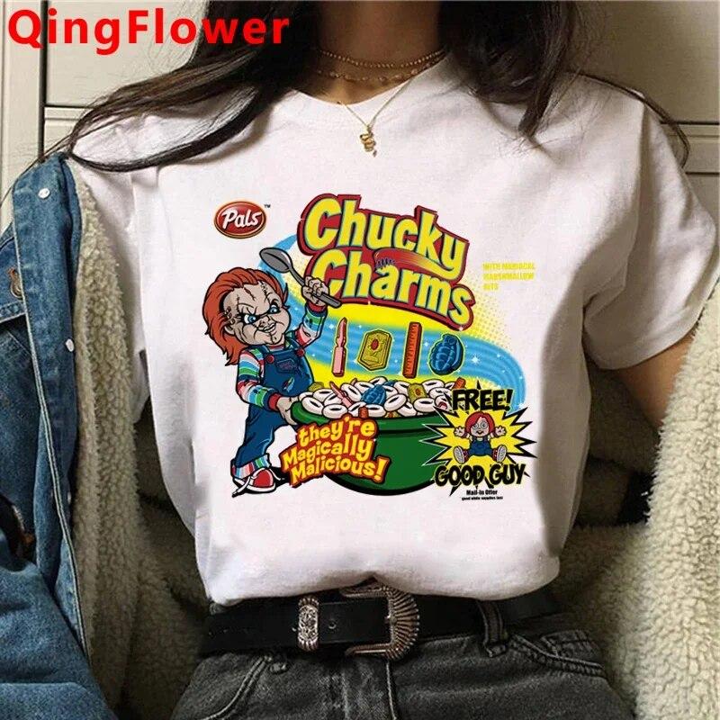 Chucky Harajuku Funny Cartoon Horror T Shirt Women Harajuku Ullzang Graphic T-shirt Vintage Anime Unisex Tshirt Fashion Top Tees FeUnisex