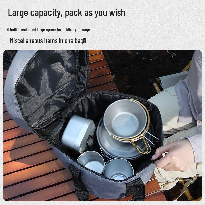 Large Outdoor Cookware & Tableware Set with Anti-Collision Gas Canister Storage and Insulated Picnic Handbag