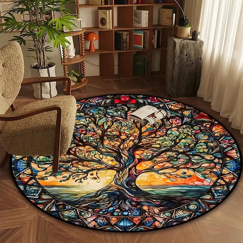 Retro Creative 3D Tree of Life Pattern Round Area Rugs Mat for Living Room Bedroom and Kitchen Carpet Home Room Decor  Area Rugs