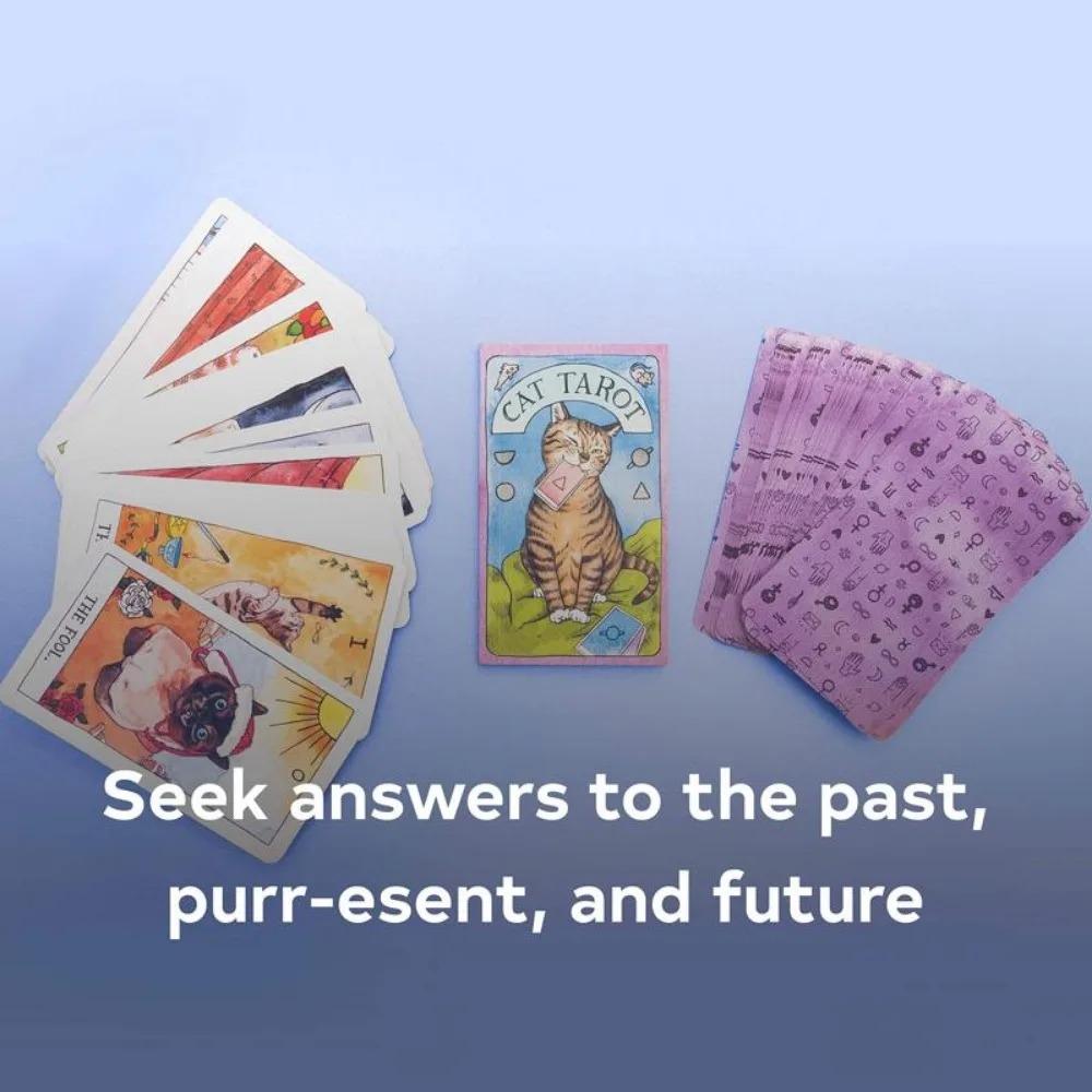 10.6*6.5cm Katt Tarokk: 78 kort (Snodig og humoristisk tarotkortstokk, strømpestopper for kattungeelskere)