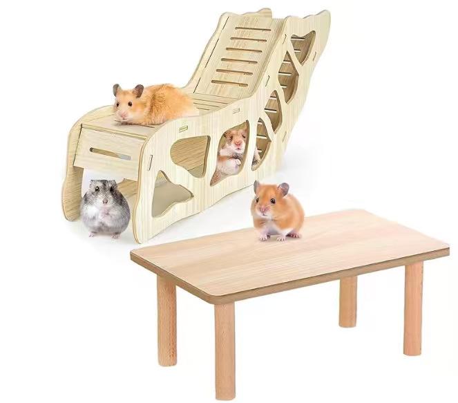 Wooden Hamster Cage Hideout Two Tier Platform House Compact Pet Habitat For Small Hamsters Home Display For Kids Birthday Gift