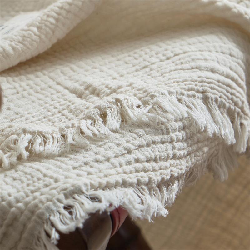 Coperta a Tasselli in Garza a Quattro Strati 100% Cotone Classe A per Divano e Ufficio - Copertura in Cotone per Tutte le Stagioni