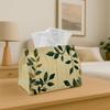 1pc Rustic Botanical Leaf Polyester Tissue Box - Wooden Green Leaf Pattern Modern Design, Perfect for Holiday Tables, Family Dinners, And Bathroom Dec
