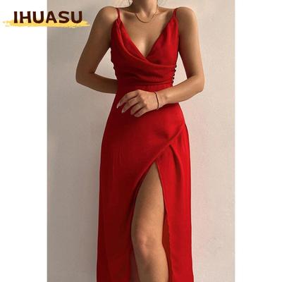 Kadın Modası Yaz İlkbahar Düz Renk Baskı Kolsuz V Yaka Günlük Elbiseler