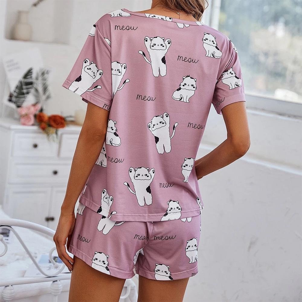 Women's Printed T-Shirt and Shorts Two-Piece Set - Comfortable, Casual, Sexy Homewear