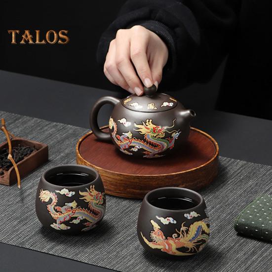 Teapot Chinese Dragon Phoenix Auspicious Zisha Clay Gongfu Tea Kettle for Loose Tea Hand-made Tea Pots with Unique Color-changing Effect Tea Lover's