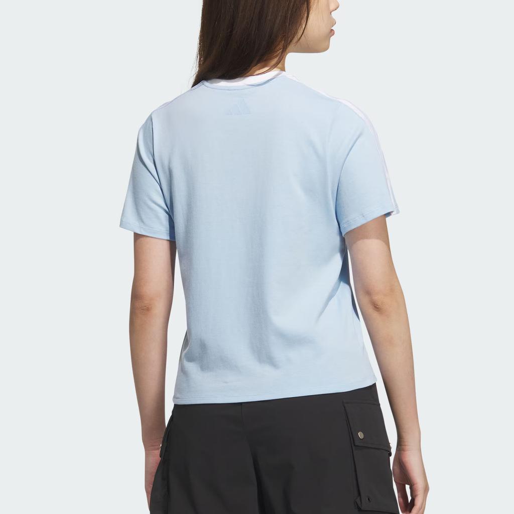 Adidas Dance Striped Comfortable Crew Neck Short Sleeve T-Shirt Women Tops Blue KE9099