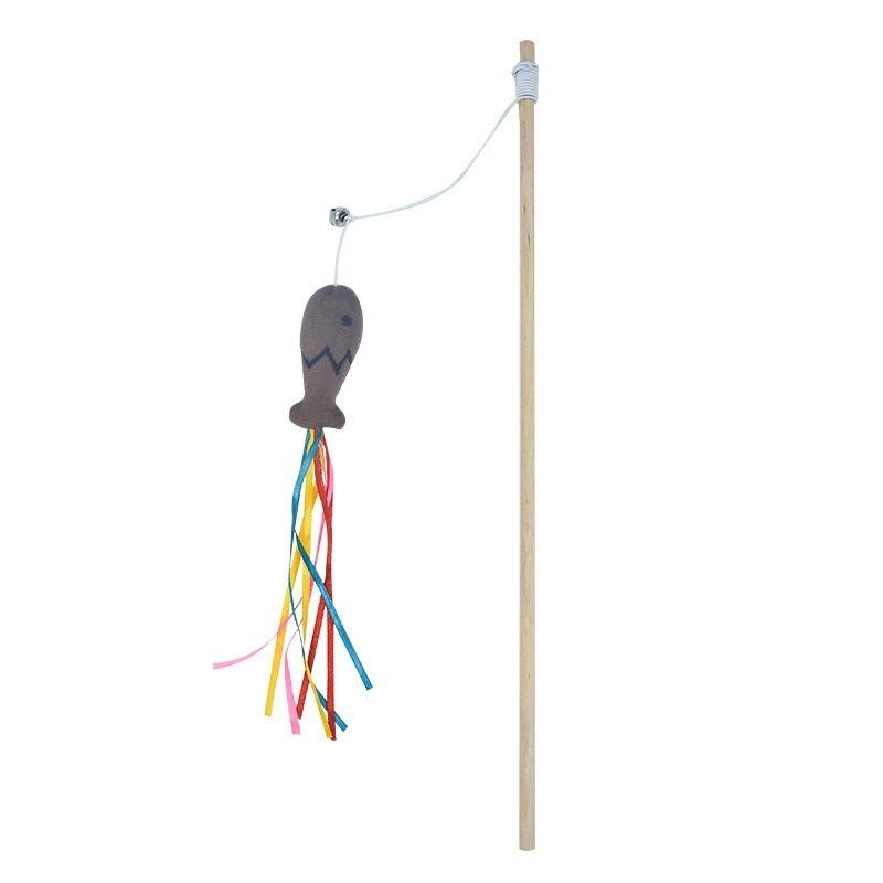 Fashion Cat Wand Toy Natural WoodenTeaser Wand for Cat Interactive Elastic String Cat Stick Pole Toy for Indoor