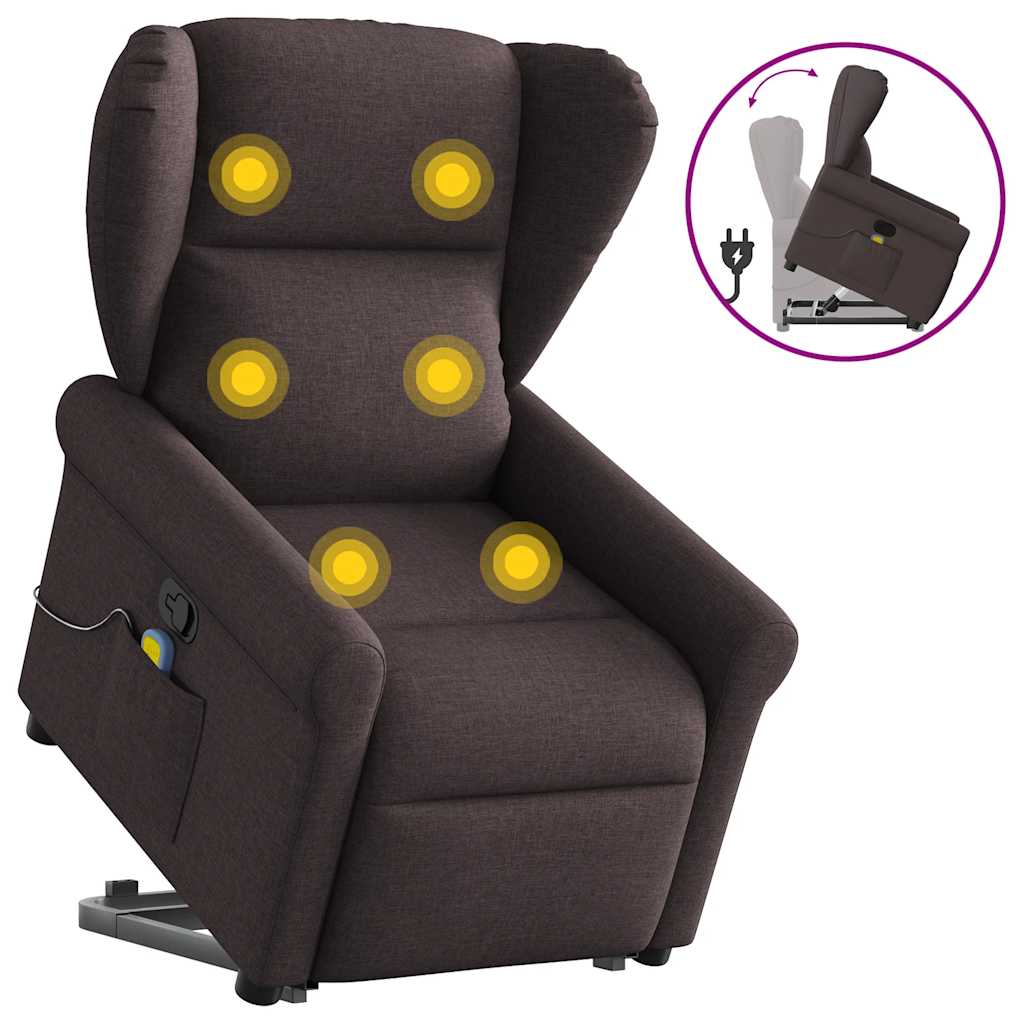 Massage Chair with Rising Function Dark Brown Fabric