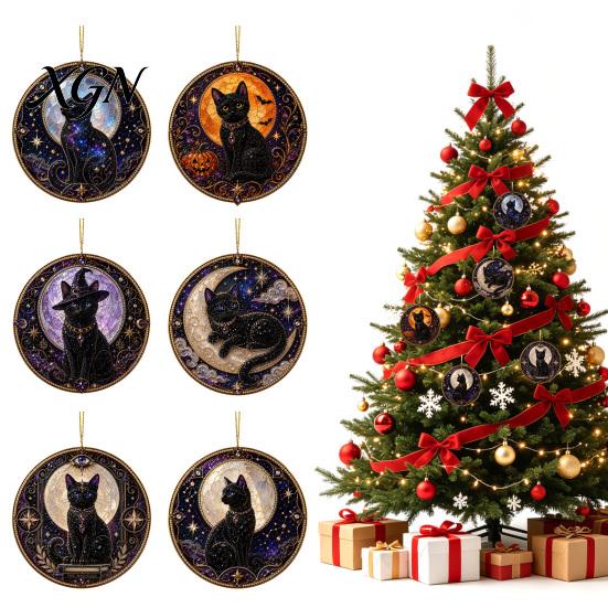 Precious Memory Commemorative Black Cat Pearl Diamond Art Painting Ornament, 2D Flat Acrylic Valentine Day Romantic Present Hanging Suncatcher, Beaded