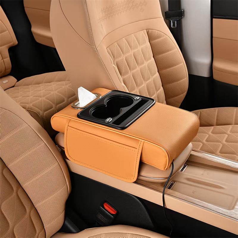 Universal Car Armrest & Tissue Charging Box: Extended & Thickened Four-in-One Heightening Pad