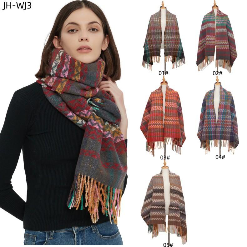 Herbst Winter Dicke Welle Gestreiften Schal Weibliche Warme Quaste Schal