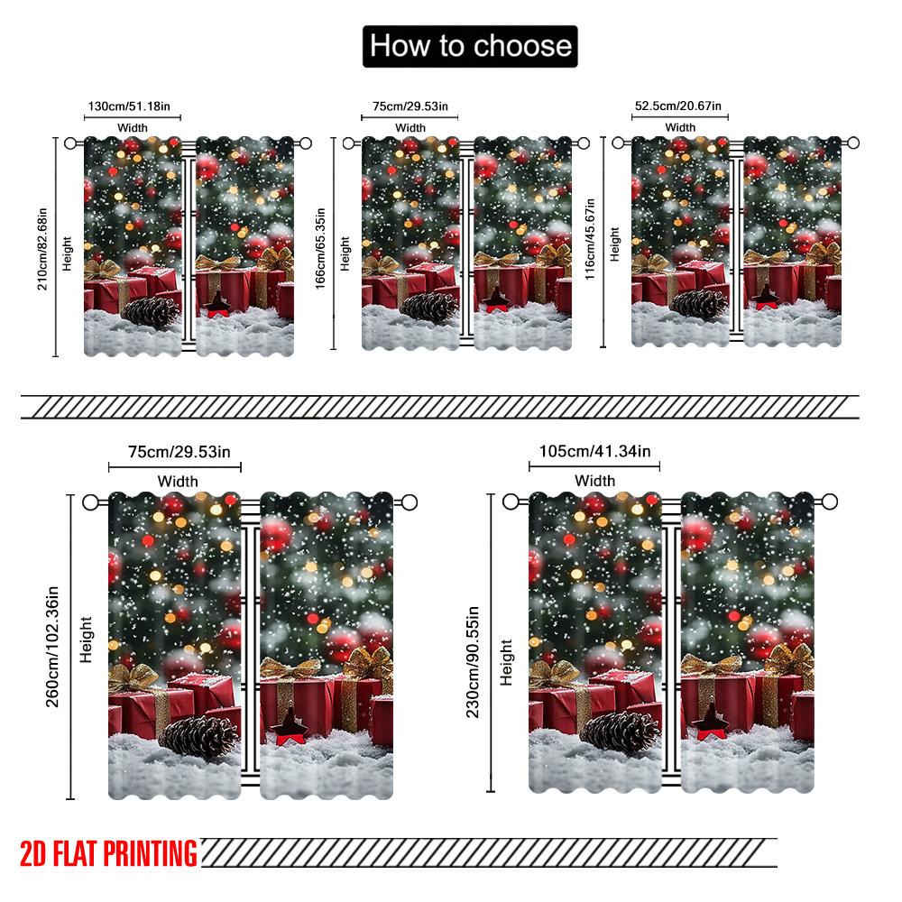 2pcs 2D Flat Printing Christmas Window Curtains Snowflake Tree Gift Versatile 100% Polyester Without Electricity Family Party