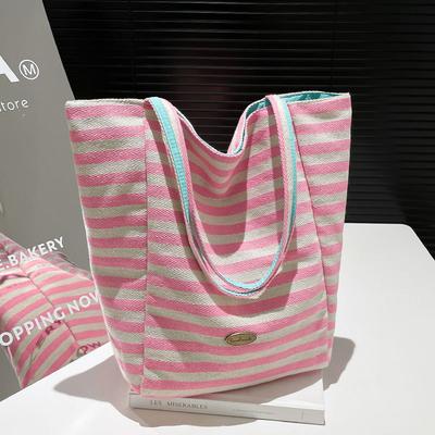Artistic Style Casual Striped Tote Bag, Sweet Double-sided Single-shoulder Bag for Women